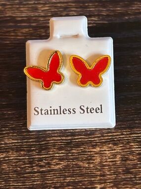 Red Butterfly Stainless Steel Stud Earrings